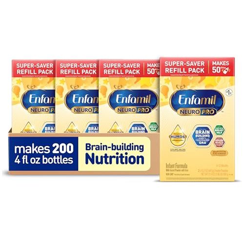 Enfamil NeuroPro Baby Formula, MFGM* 5-Year Benefit, Expert-Recommended Brain-Building Omega-3 DHA, Exclusive Immune Supporting HuMO6 Blend, Infant Formula Powder, Baby Milk, 31.4 Oz, Pack of 4