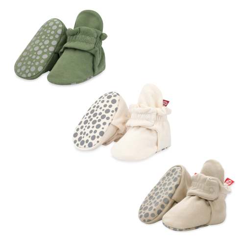 Zutano Organic Baby Booties Variety Pack - Olive/Cream/Khaki – 3M
