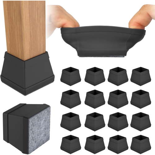 CHWM Square Chair Leg Floor Protectors,Silicone Felt Furniture Legs Caps,Chair leg cups,None Noise, Easy to Move, 1.26-1.54".16Pcs,Black