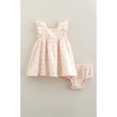 Flutter Sleeve Tie Back Cotton Muslin Sundress & Bloomers