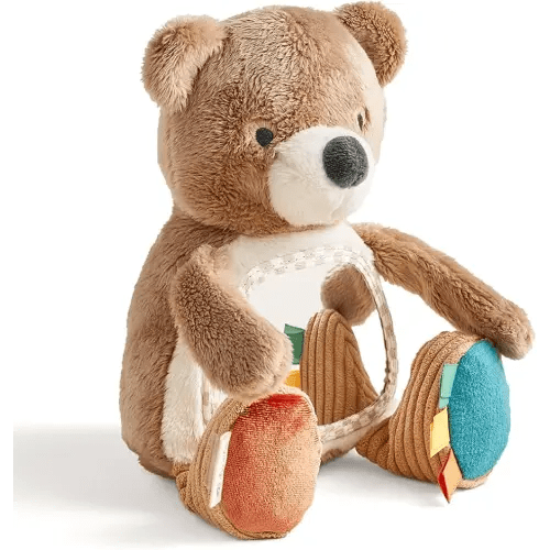 Itzy Ritzy Sensory Tummy Time Toy Mirror - Features Crinkle & Jingle Sounds, Multiple Textures and Mirror for Self-Discovery, Infant Toy for Ages 0 Months and Up, Bear