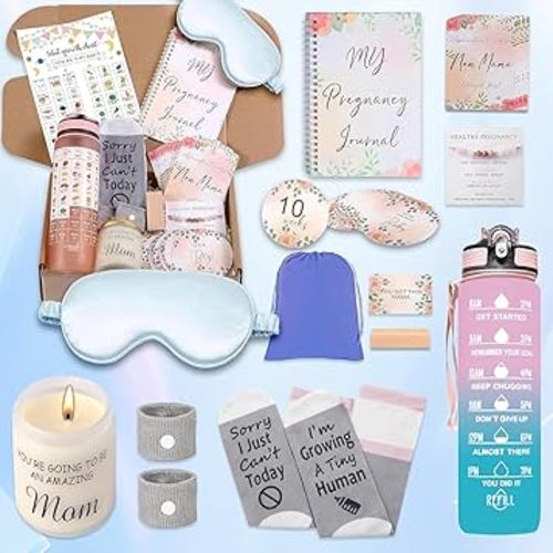 1st Trimester Pregnancy Gift Box for Expecting and First Time Moms, Gift Basket For Pregnant Women, Pregnant Mom Box, Frist Trimester Pregnancy Essentials (Blue Pink)