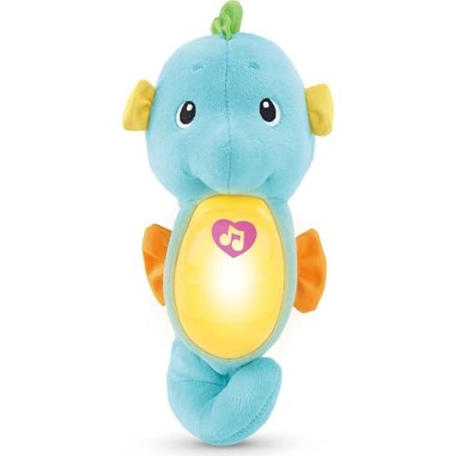 Fisher-Price Musical Baby Toy, Soothe & Glow Seahorse, Plush Sound Machine with Lights & Volume Control for Newborns, Blue