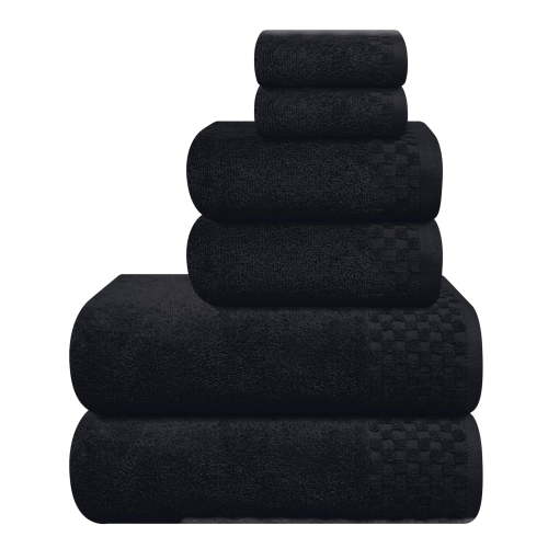 GLAMBURG Ultra Soft 6 Pack Cotton Towel Set, Contains 2 Bath Towels 28x55 inch, 2 Hand Towels 16x24 inch & 2 Wash Coths 12x12 inch, Ideal for Everyday use, Compact & Lightweight - Black