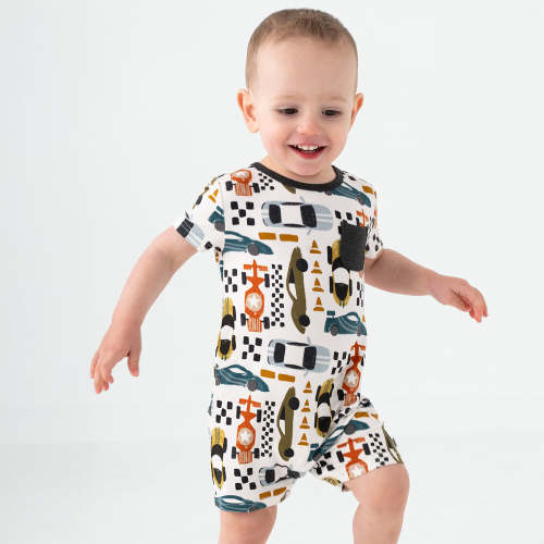 Fast Lane Pocket Shorty Romper – Little Sleepies