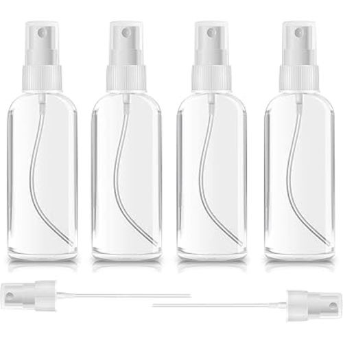 ZEROFIRE 4 Pack Spray Bottles 1oz Clear Plastic Empty Refillable Mini Spritzer for Travel, Cleaning, Gardening, Skin Care Atomizer for Essential Oils, Perfume