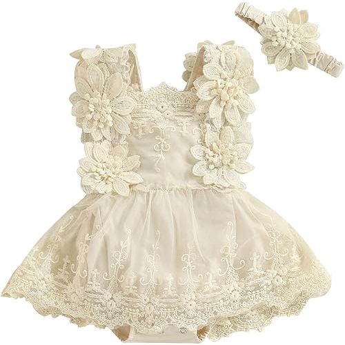 Mubineo Baby Girl Summer Clothes Outfits Sleeveless Lace Floral Romper Dress Newborn Outfit