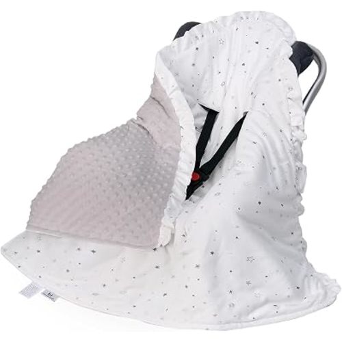 Miracle Baby Car Seat Swaddle Blanket, 2.5 TOG Breathable Cotton Stroller Blanket with 3-Point Harness, Soft Minky Dot Wrap for Infant Boy Girl, 35.4"x35.4"