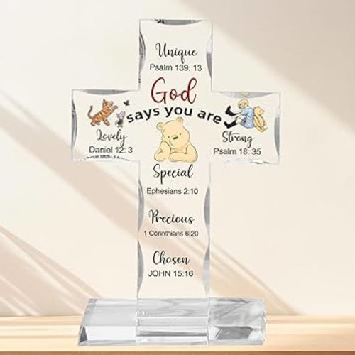 Winnie Inspirational Decor, Christian Religious Gifts for Women, Winnie Bible Verse Encouragement Presents for Sister Mom Friend, Home Office Desk Decor Acrylic Cross Plaques
