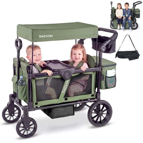 SACVON 2-Seater Stroller Wagon with Canopy and Snack Tray