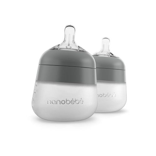 Nanobebe Flexy Silicone Baby Bottle, Anti-Colic, Natural Feel, Non-Collapsing Nipple, Non-Tip Stable Base, Easy to Clean 2-Pack, White, 5 oz