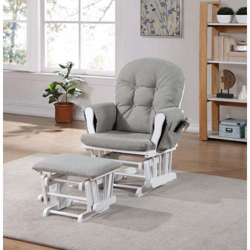 Suite Bebe Mason Glider & Ottoman, White Finish with Oyster Cushions