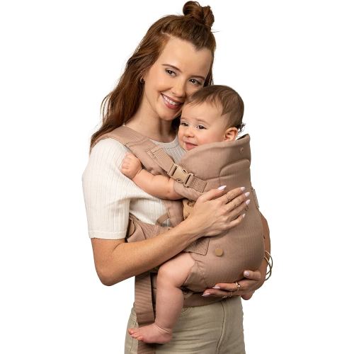 Infantino Flip Luxe 4-in-1 Convertible Baby Carrier, Ergonomic Infant to Toddler Carrier, Updated Lumbar Support, Premium Herringbone Fabric, Elevated Accents, Hands-Free Comfort, 7–35 lbs, Affogato