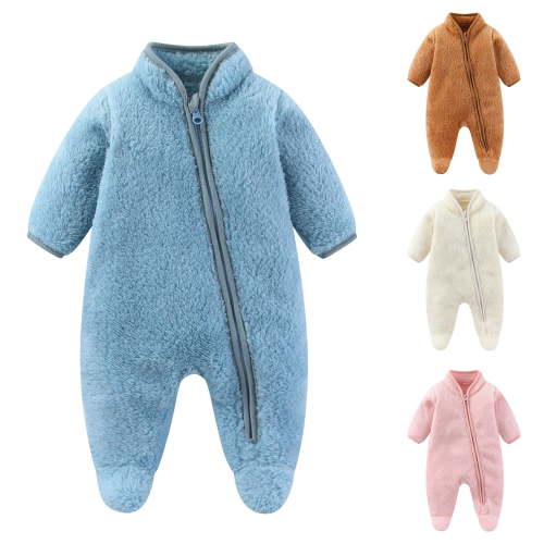 Kctiaxy Newborn Onesies Toddler Kids Stand Collar Cute Romper Warm Fleece Long Sleeve Zipper Jumpsuit Winter Baby Clothes 3-18 Months
