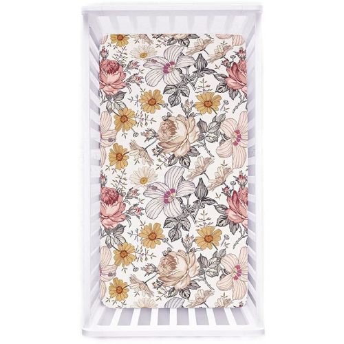Crib Sheets for Girl Boy, HNHUAMING Crib Sheet Fitted Fits for Standard Crib & Toddler Mattresses, Ultra Soft Breathable Baby Crib Sheets Neutral 52'' X 28'' inch Boho Crib Sheet, Daisy Floral