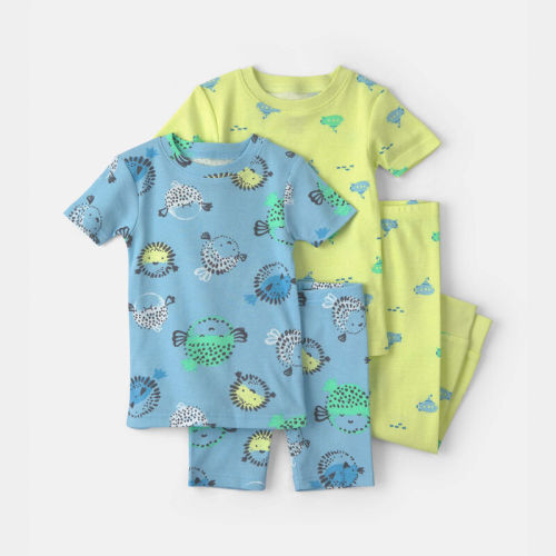 Baby Boy Pufferfish 100% Cotton 4-Piece Pyjama Set - Blue/Green | Carter’s Oshkosh Canada