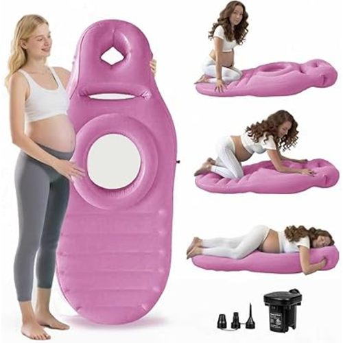 Pregnancy Mattress with Hole, Inflatable Pregnancy Pillow, Full Body Maternity Airbed with Hole for Tummy/Head, Best Prone Sleeping Support for Pregnant Women, Includes Electric Pump (Pink)