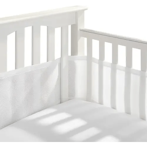 BreathableBaby Breathable Mesh Liner for Full-Size Cribs, Classic 3mm Mesh, White (Size 4FS Covers 3 or 4 Sides)