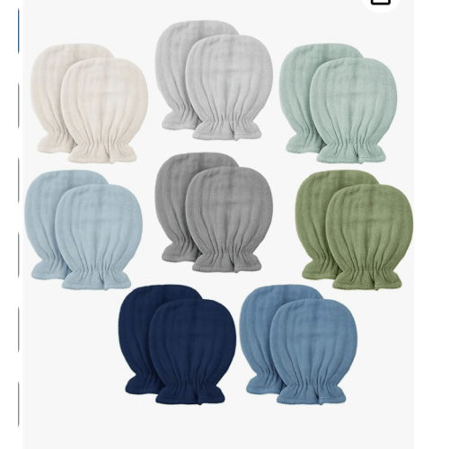 Jeere 8 Pairs Newborn Baby Muslin Mittens 0-6 Months No Scratch Elastic Wrist Soft Breathable Gloves Bulk Cotton for Infant (Light Color)