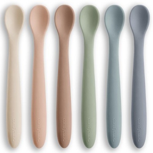 Comfy Cubs Silicone Baby Spoons Set 6-Pack, Sand – BPA Free, Soft Gum-Safe Toddler Eating Essentials – Lightweight & Flexible