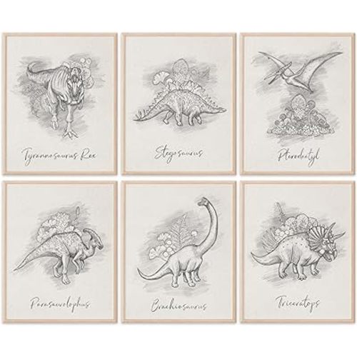 Dinosaur Sketchbook Set Art Prints (Set of 6) - 11x14s | Unleash Prehistoric Charm with These Wall Arts | Living Room Decor | Farmhouse Decor | Bedroom Wall Decors | Kid's Room Decor