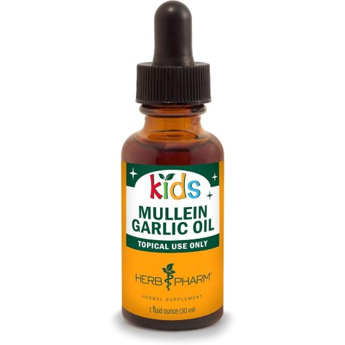Herb Pharm Kids Mullein Garlic Ear Oil: Alcohol-Free Herbal Ally for Kids, Made with Certified Organic Mullein, Certified Organic Garlic, & USDA Organic Calendula, Topical Use Only, for Children, 1 oz