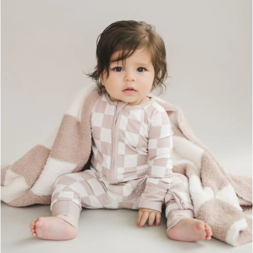 Bamboo Zip Romper | Latte Checkered