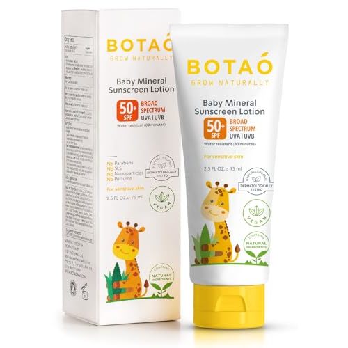 Botao Baby 100% mineral Zinc Oxide baby sunscreen – safe natural sunblock lotion for babies: SPF50 Broad Spectrum UVA UVB,For sensitive skin Baby Face Body Protection, Sunblock Cream 2.5 Oz