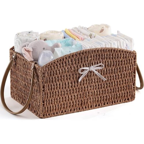 HBlife Diaper Caddy Organizer, Large Hand-Woven Storage Basket for Diapers & Baby Essentials - Elegant Curved Design, Ideal Gift for Baby Shower & Registry Must-Have
