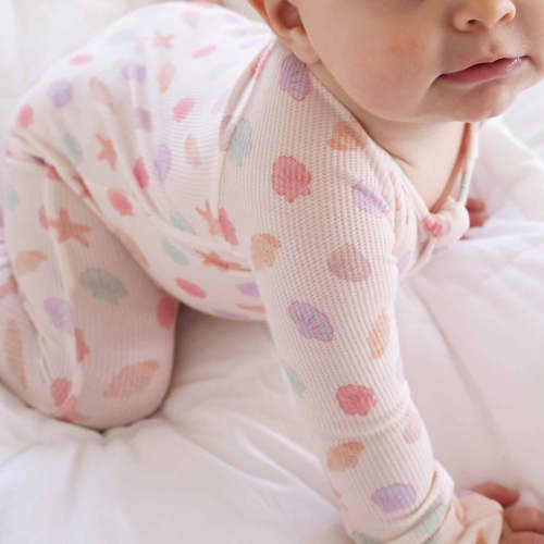 Saltwater Shells Waffle Bamboo Convertible Zip Romper