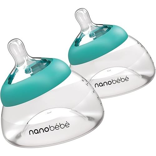 Nanobebe Breastmilk Bottle, Breastfeeding Newborn Breast Like, Anti Colic, Perfect Latch, Preserves Breast Milk nutrients, Twin-Pack Teal