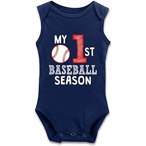 DOQOSESHY My First Baseball Season Boutique Baby Bodysuit Rompers Unisex Cotton Outfit, 3 Months, L-white
