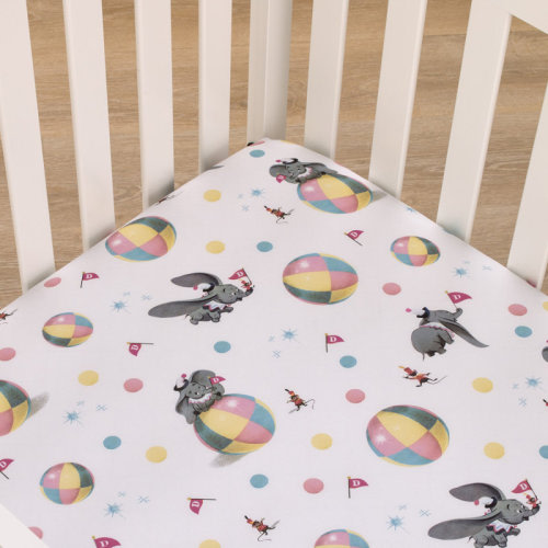 Disney Nojo Disney Dumbo Circus Flags, Balls and Timothy Mouse Nursery Mini Fitted Sheet | Wayfair