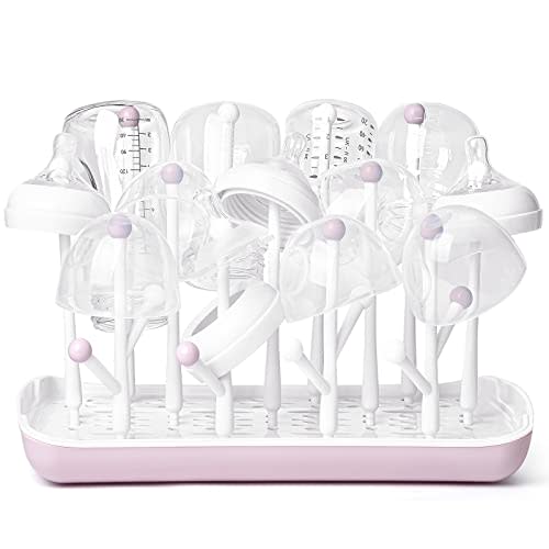 Termichy Baby Bottle Drying Rack, Large Capacity Baby Bottle Rack for Bottles, Dry Rack with Removable Water Tray(Pink)