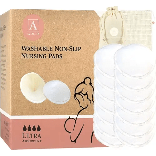 Non-Slip Nursing Pads, 14 Washable Organic Cotton Leakproof Breast Pads, Reusable, Soft, Absorbent, Dry and Eco-Friendly Breastfeeding Essentials