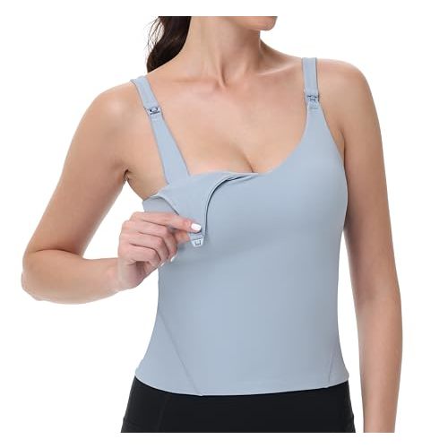 V VOCNI Nursing Tank Tops for Breastfeeding Workout Crop Top Longline Nursing Sport Bra Maternity Bras for Pregnancy