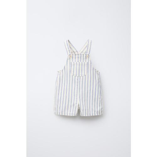 STRIPED TWILL OVERALL SHORTS - Ecru | ZARA United States