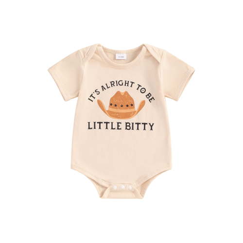 Suealasg Baby Boys Girls Western Outfit Short Sleeve Crew Neck Hat Print Romper Bodysuit 3M 6M 12M Cute Summer One Piece Clothes for Newborn Boys Girls