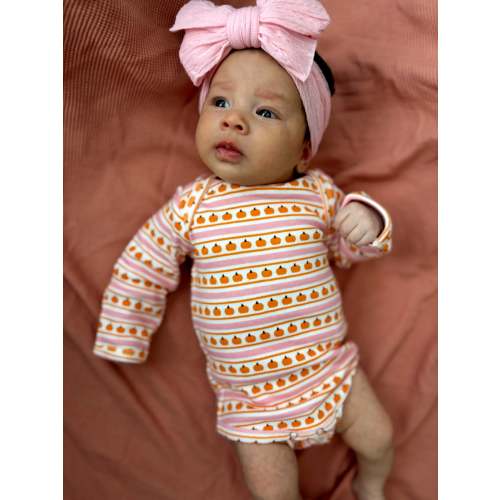 Pumpkin Stripe Pink / Organic Long Sleeve Bodysuit