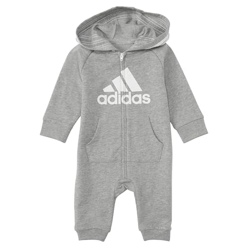 adidas Baby Long Sleeve Hoodie Jumpsuit One-Piece Footless Romper