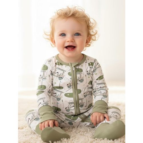 MOSSRIVER Bamboo Viscose Baby Footies with Mitten Cute Prints Long Sleeve Romper Jumpsuit Toddler One-Piece Outfits
