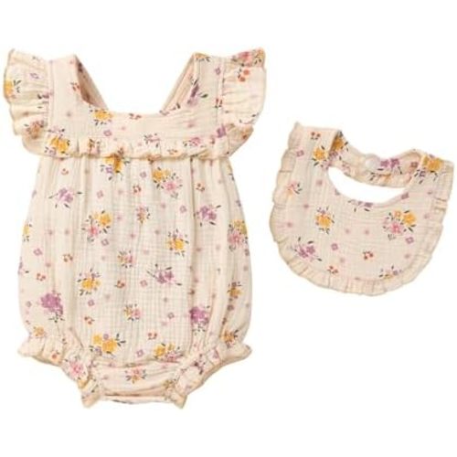 YOUNGER TREE Baby Girl Romper 100% Cotton Ruffle Sleeveless Summer Outfit with Accessory Soft Infant Clothes for Daily Wear