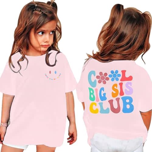 LOTUCY Big Sister Shirt for Toddler Girls Cool Big Sis Club Tshirt Promoted to Big Sister Announcement Outfits