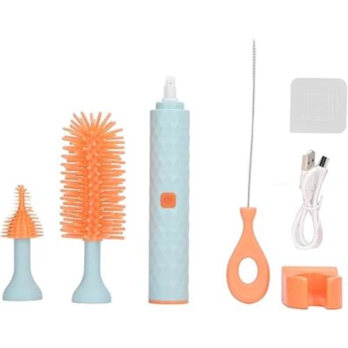 Garosa Electric Bottle Brush Cleaner Electric Baby Bottle Brush Cleaning Brush Set with 2 Speeds Rotating Silicone Bottle Pacifier Straw Brush Cleaner (Blue)