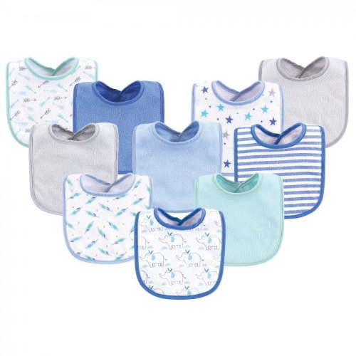 Luvable Friends Baby Boy Cotton Terry Bibs 10pk, Boy Elephant Stars, One Size