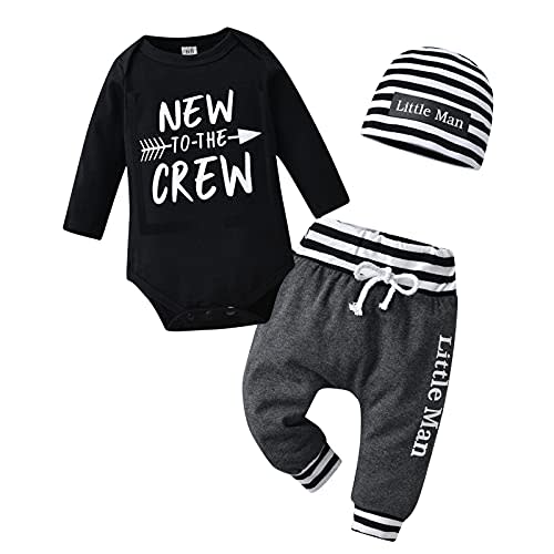 KuKitty Newborn Infant Baby Boy Clothes Long Sleeve Romper + Pants + Hat 3PCS Outfits Set