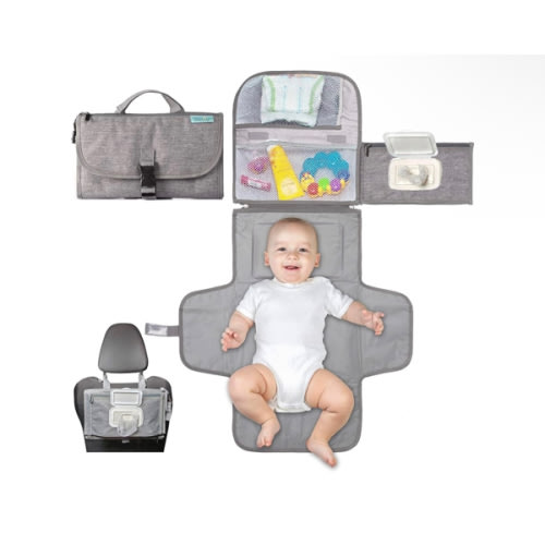 Kopi Baby Portable Diaper Changing Pad - Baby Diaper Changer Travel Bag with Wipes Pocket, Smart Design Portable Changing Mat, Infant Travel Station Kit, Gift for Newborn Girl & Boy - Grey, Classic
