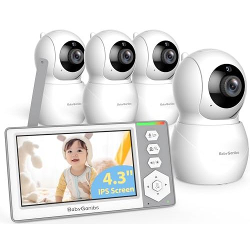 Baby Monitor with 4 Cameras Standby for 23-Hour Battery, Remote Control 4.3'' IPS Video Baby Monitor No WiFi Up to 1000ft Range, ECO, Night Vision, Temperature, 2-Way Talk, 8 Lullabies
