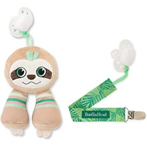 BooginHead by Infantino Pacifier Holder Stuffed Animal and Baby Pacifier Clip, Green Sloth