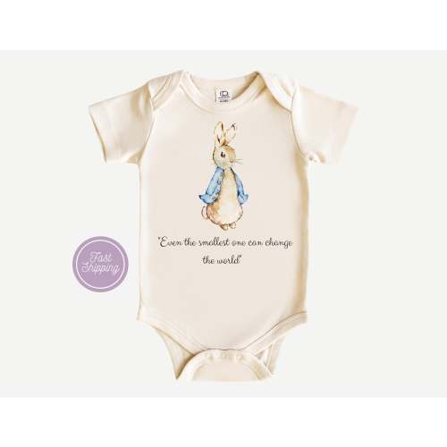 Even Smallest One Can Change World Peter Rabbit Onesie, White Bib for Unisex Babies, Stylish and Comfortable | Perfect Baby Shower Gift